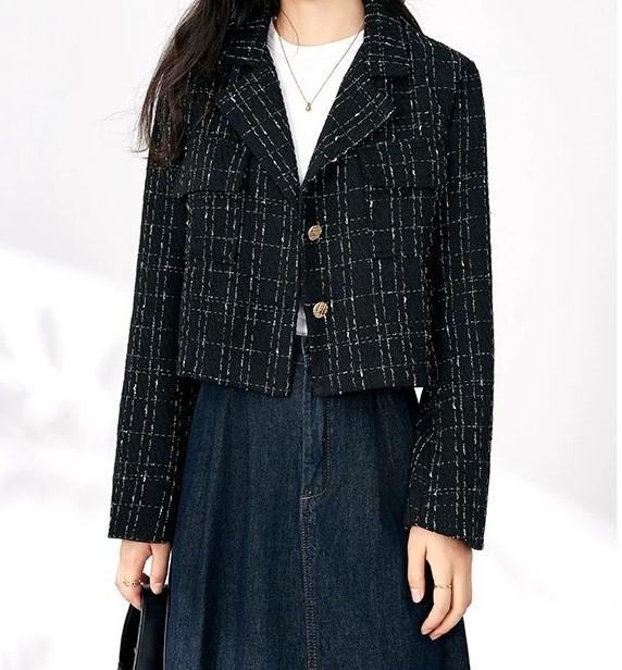 여자여자몰 휘뚜루마뚜루 체크 카라 트위드 숏자켓 봄 데일리 캐쥬얼자켓 - 상세 이미지 5