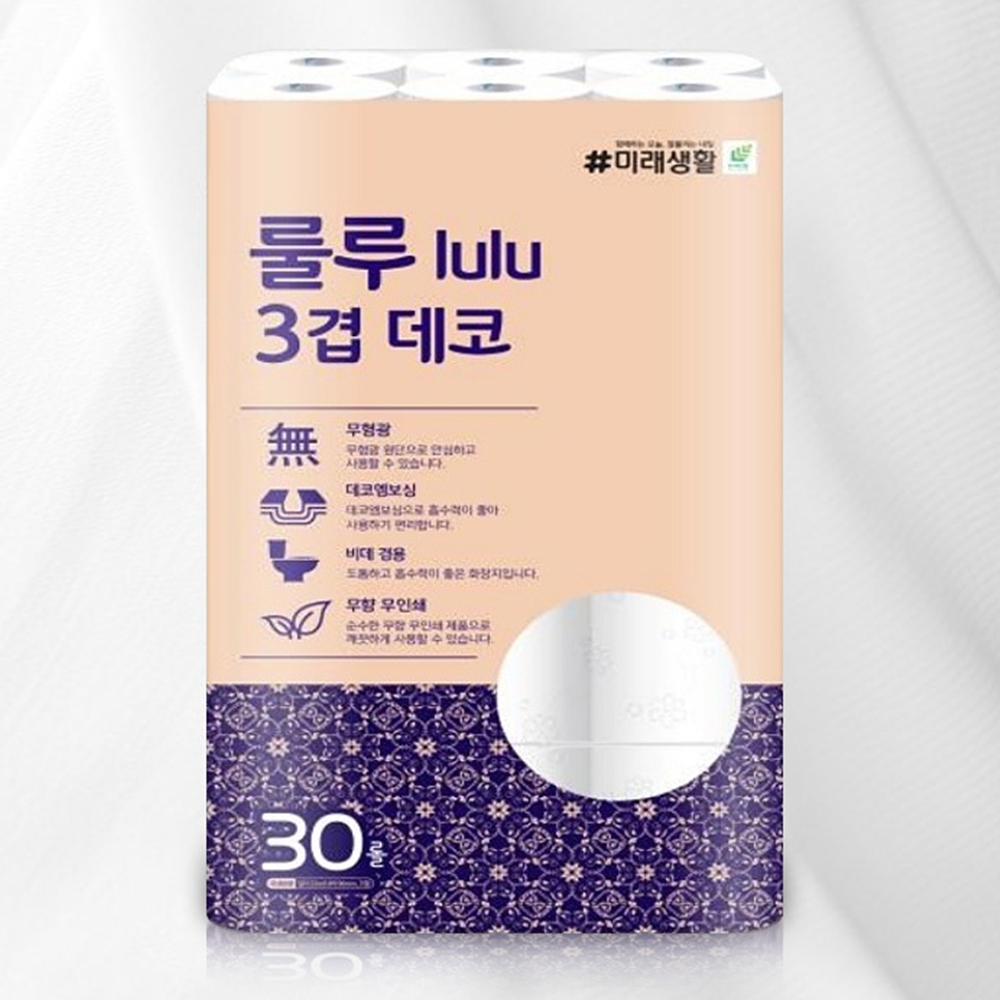 lulu화장지 두루마리휴지 롤티슈 룰루미래생활 3겹 30롤 2팩 - 상세 이미지 2