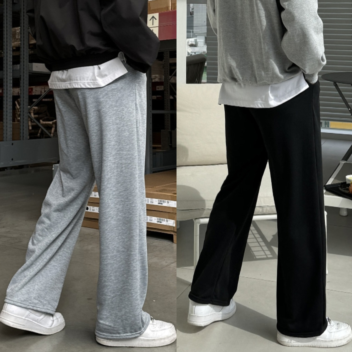 1+1 남자 허플 봄 가을 롱와이드 스판 트레이닝팬츠