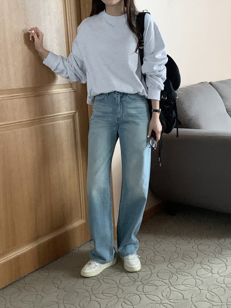 하이웨스트 빈티지 중청 세미와이드 데님팬츠 여성와이드청바지 일자 여자청바지 통청바지 - 상세 이미지 2