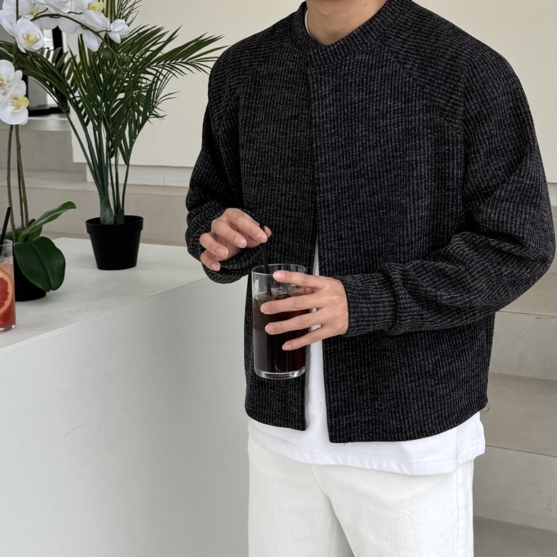 남자 카가 봄 가을 간절기 니트 합포 라운드 가디건 - 상세 이미지 4