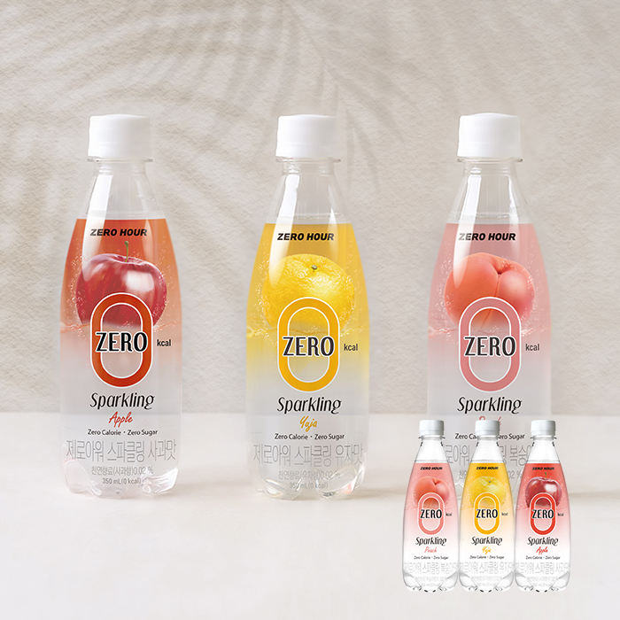[제로아워] 0kcal 스파클링 탄산음료 350ml 3종 12+12병 골라담기/복숭아 사과 유자 - 상품 이미지