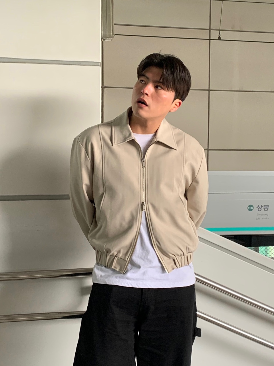 남자크롭자켓 커브드 투웨이 블루종자켓 - 상세 이미지 4