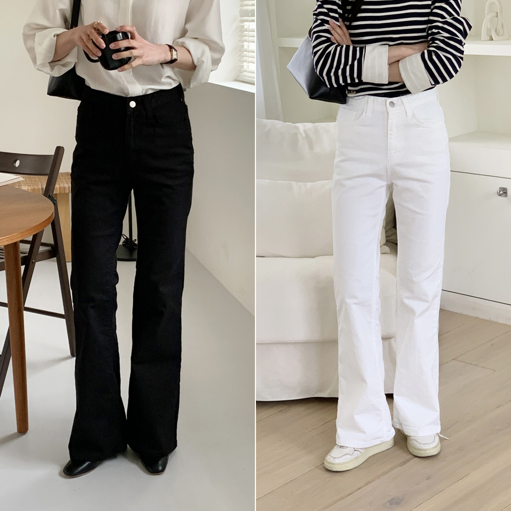 하이웨스트 코튼 스판 부츠컷 팬츠 세미 여성와이드팬츠 통바지 나팔바지 여자 면바지