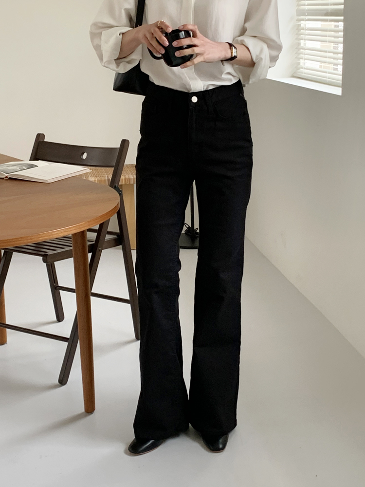 하이웨스트 코튼 스판 부츠컷 팬츠 세미 여성와이드팬츠 통바지 나팔바지 여자 면바지 - 상세 이미지 3