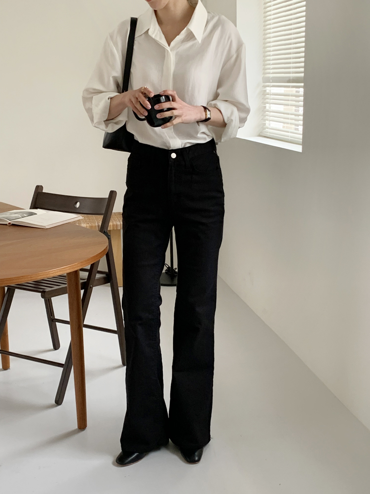 하이웨스트 코튼 스판 부츠컷 팬츠 세미 여성와이드팬츠 통바지 나팔바지 여자 면바지 - 상세 이미지 2