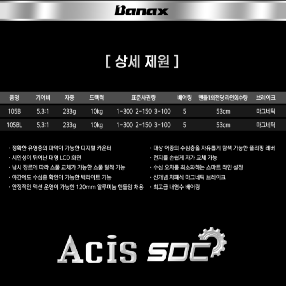 아울렛낚시 바낙스 아키스 SDC 수심측정릴 수심체크 한치 갈치 텐빈 쭈꾸미 보조스풀 구성 이미지 7