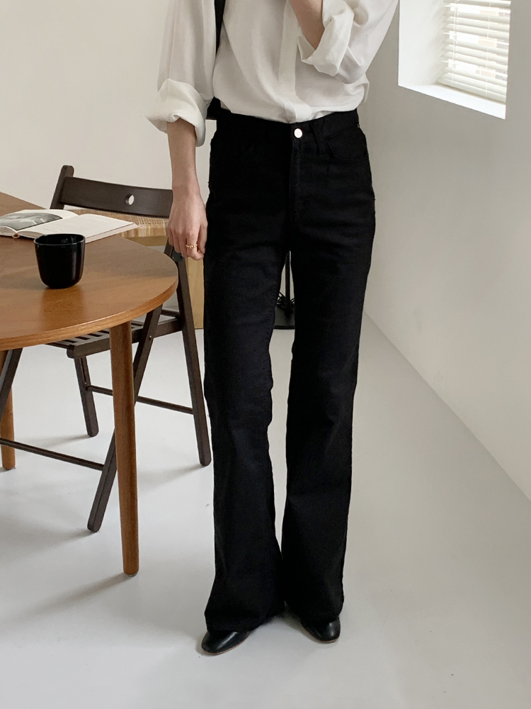 하이웨스트 코튼 스판 부츠컷 팬츠 세미 여성와이드팬츠 통바지 나팔바지 여자 면바지 - 상세 이미지 4