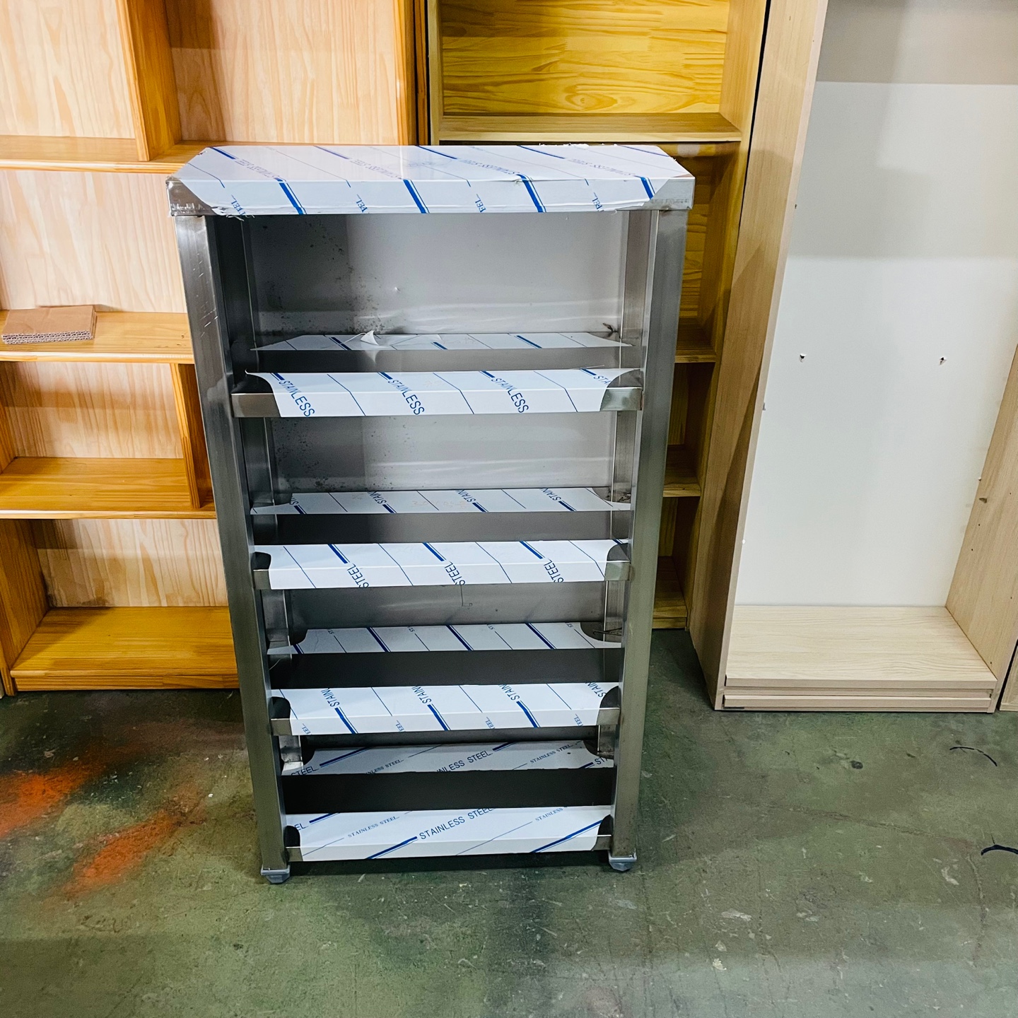 오픈 캐비넷 작업대 650x265x1200 4단 업소용 스텐 제작