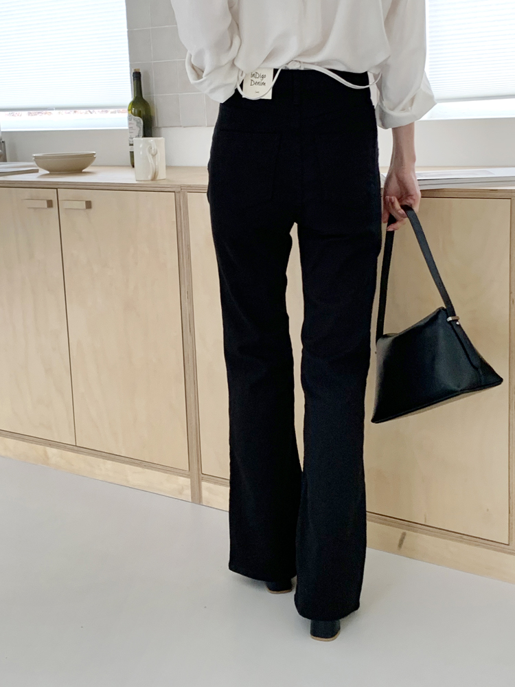 하이웨스트 코튼 스판 부츠컷 팬츠 세미 여성와이드팬츠 통바지 나팔바지 여자 면바지 - 상세 이미지 5