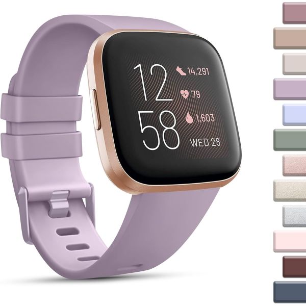 Fitbit Versa 2 / Versa/Versa 라이트/Versa SE와 호환 Mugust 스포츠 밴드 스마트 시계 여성용 남성용 클래식 소프트 실리콘 교체... 