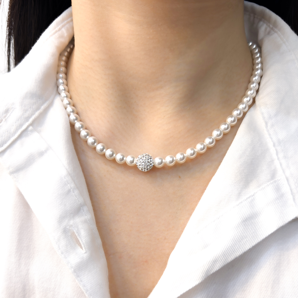 14k 화이트 점토볼 6mm 스왈 진주 목걸이 OPPN0660 - 메인 이미지