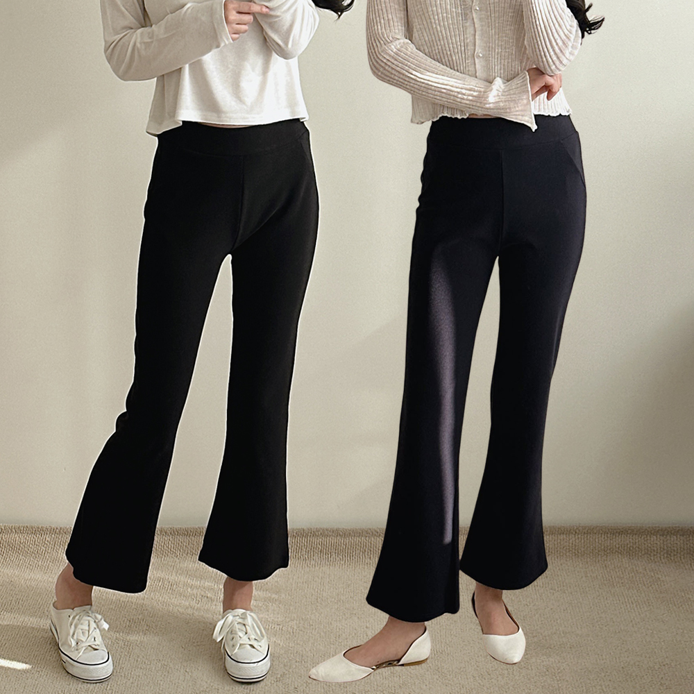 여성 세미 부츠컷 스판 밴딩 팬츠 하이웨스트 데일리 블랙 곤색 바지 - 상품 이미지