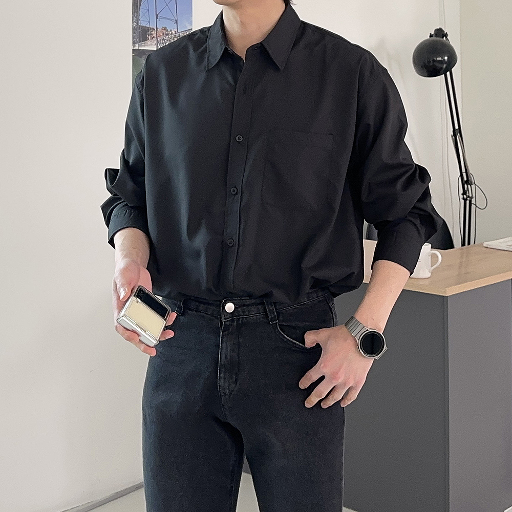 남자 셔츠 오버핏 링클프리 실크 와이 셔츠 남자남방 - 상세 이미지 4