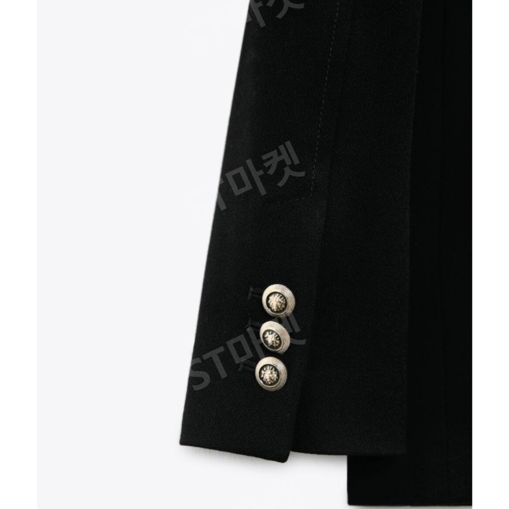 자라 금장 더블 버튼 재킷 zara 봄 가을 수트 슬림핏 정장 재킷 더블 브레스트 블랙정장 - 상세 이미지 5