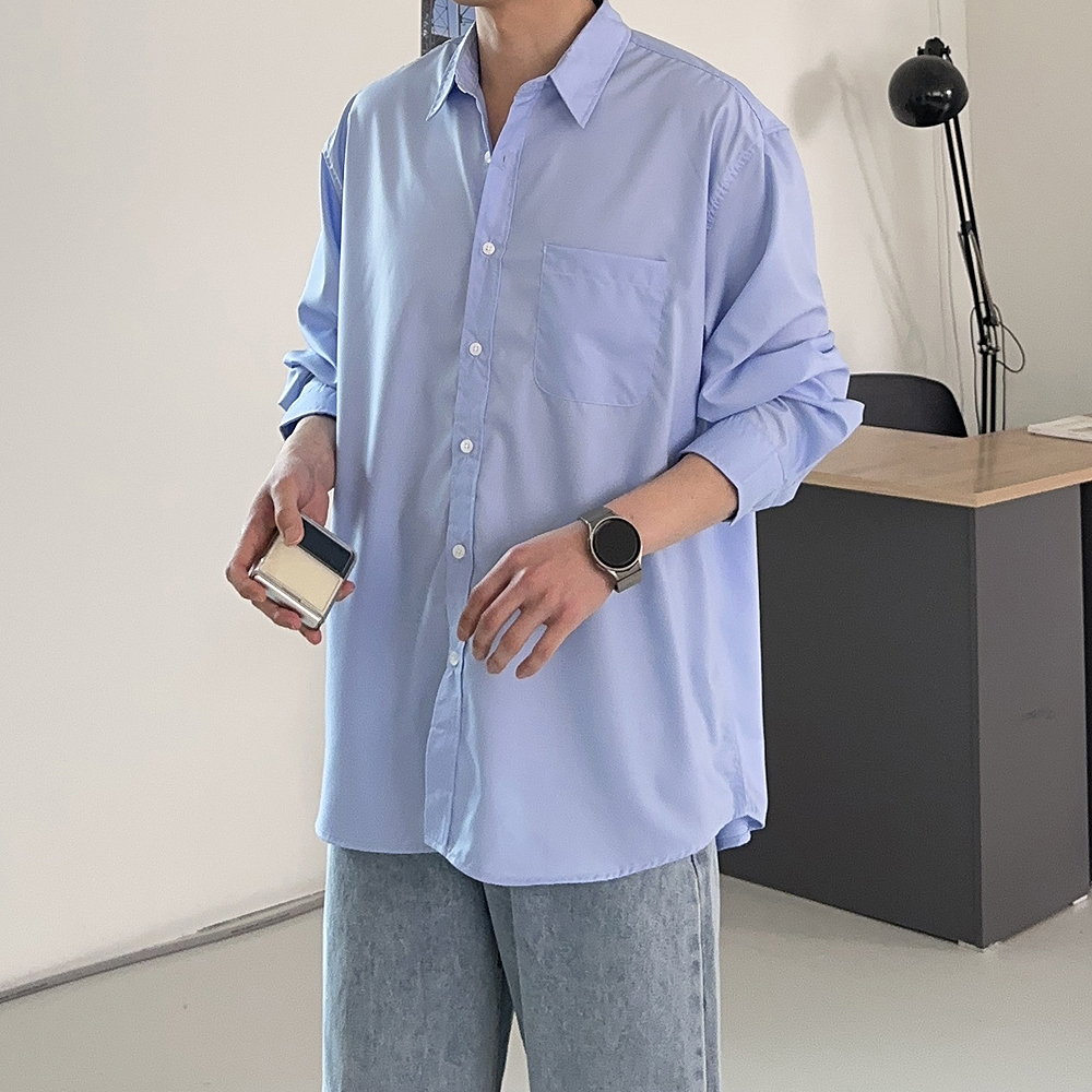 남자 셔츠 오버핏 링클프리 실크 와이 셔츠 남자남방 - 상세 이미지 2