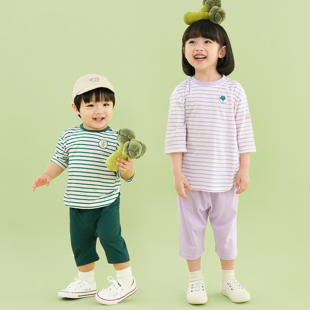 [밤부베베] 스트라이프 브로컬리 7부 상하복(6~60개월) - 상세 이미지 2