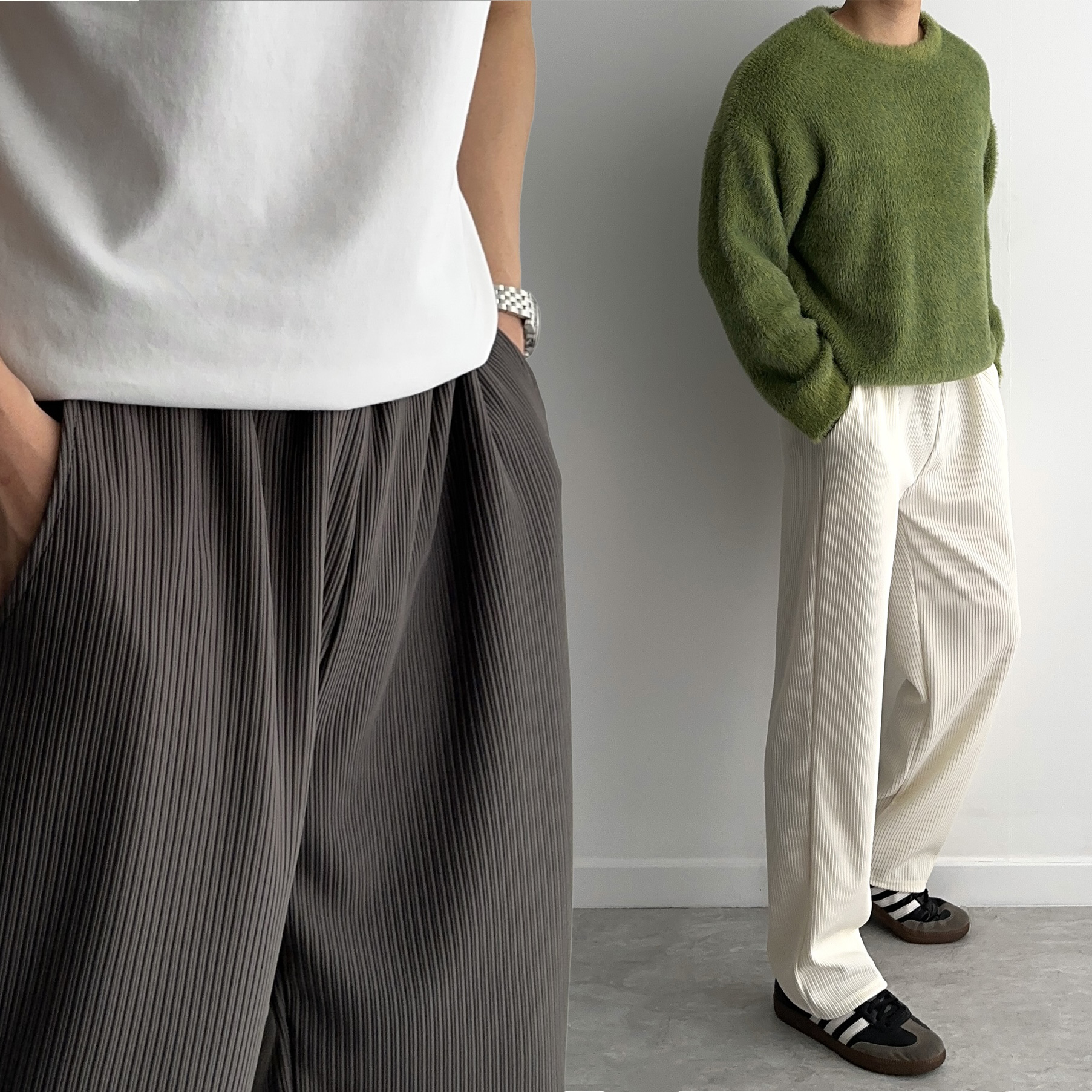 남자플리츠팬츠 남자주름바지 구김없는바지 - 상품 이미지