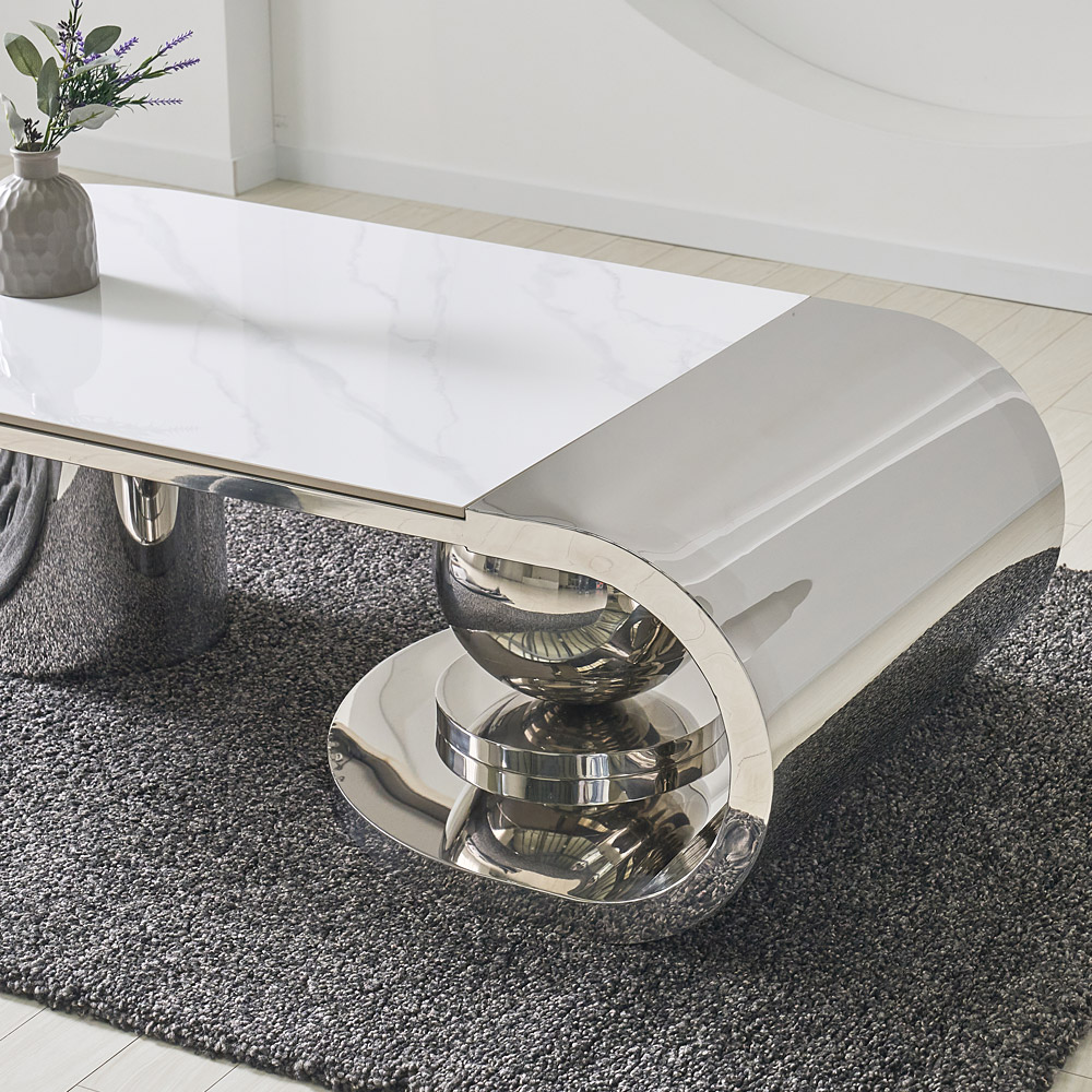 [방문설치] 아르누보 필레 세라믹 스테인레스 소파테이블 거실테이블 좌탁 1450x700mm, 실버