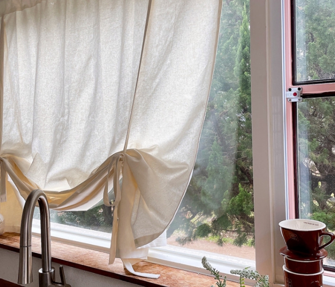 러프 린넨 롤업커튼 크림 책장가리개 중문 바란스 리넨 공간분리커튼