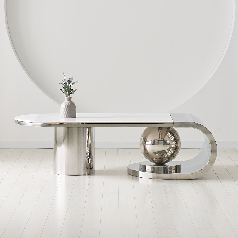 [방문설치] 아르누보 필레 세라믹 스테인레스 소파테이블 거실테이블 좌탁 1450x700mm, 실버