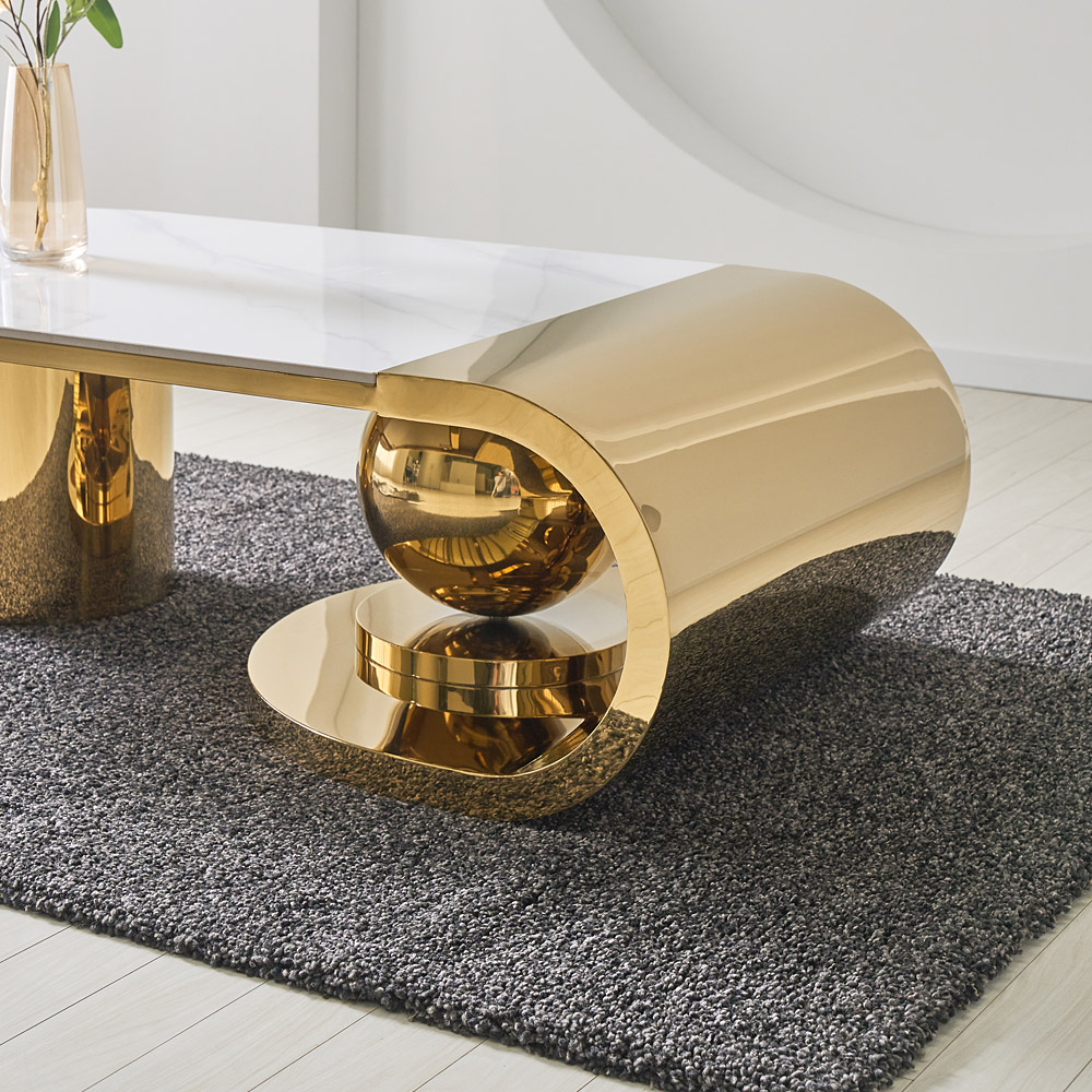 [방문설치] 아르누보 필레 세라믹 스테인레스 소파테이블 거실테이블 좌탁 1450x700mm, 골드