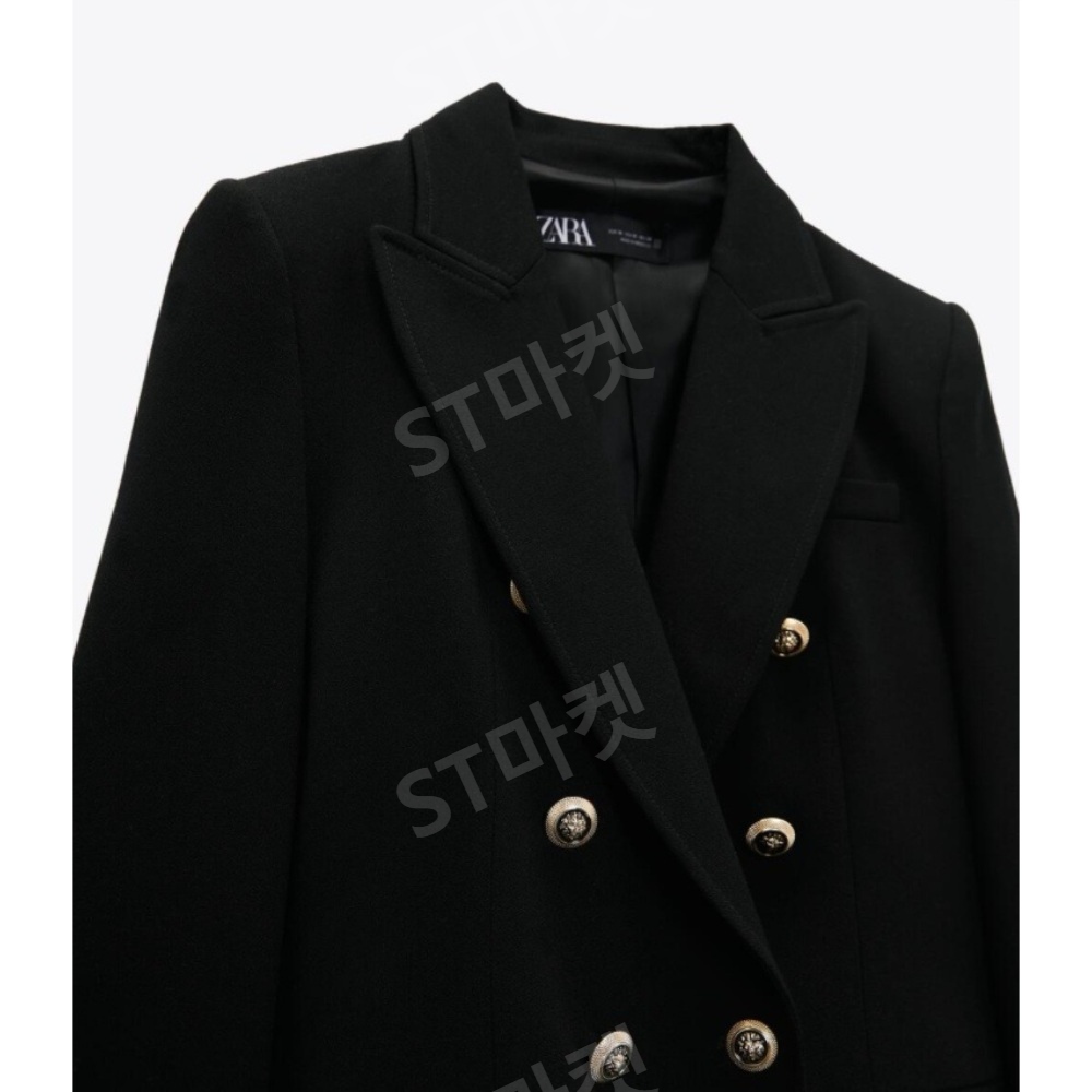 자라 금장 더블 버튼 재킷 zara 봄 가을 수트 슬림핏 정장 재킷 더블 브레스트 블랙정장 - 상세 이미지 4