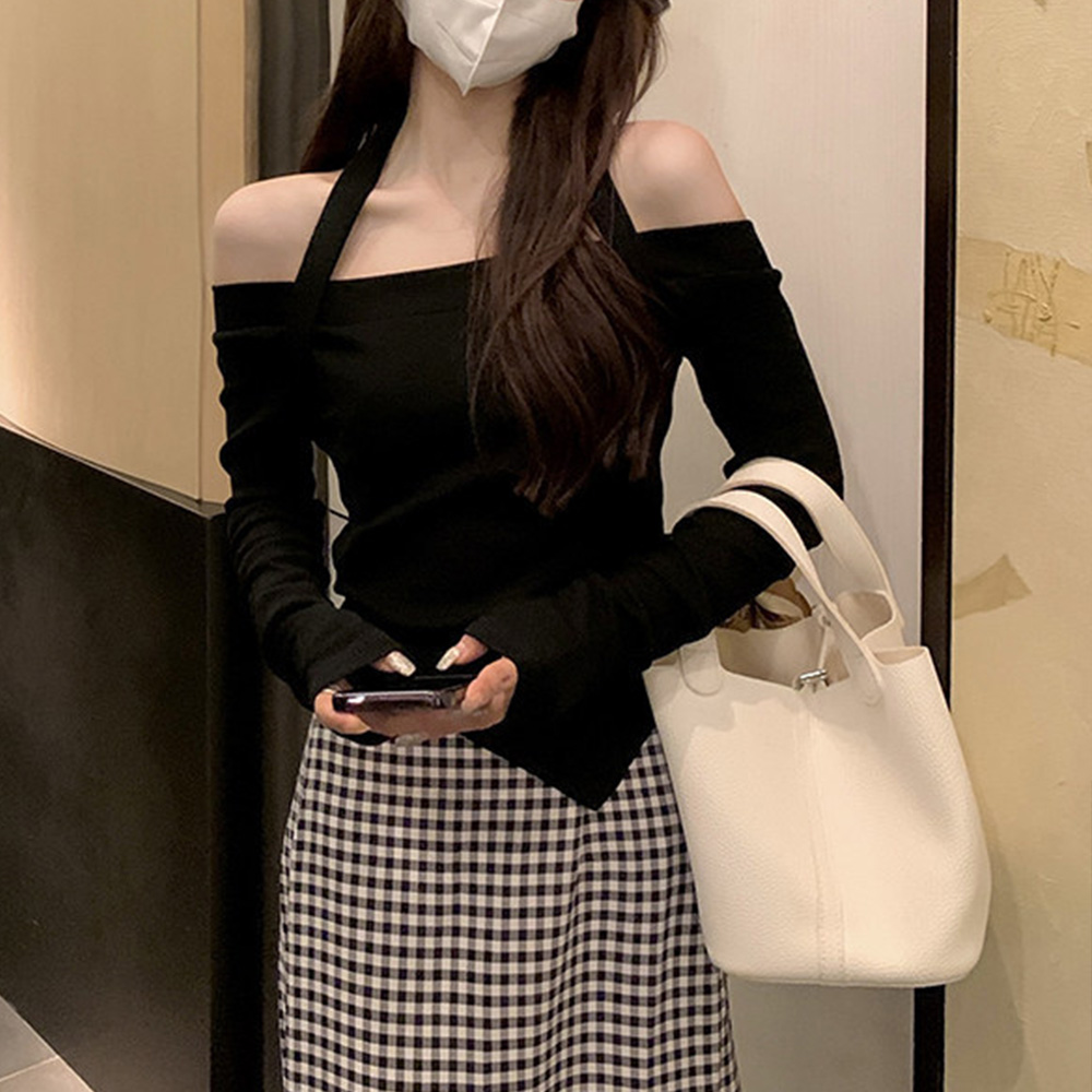 여성 오픈숄더 슬림핏 보트넥 예쁜 긴팔티 어깨트임 봄 가을 레이어드 이미지 6