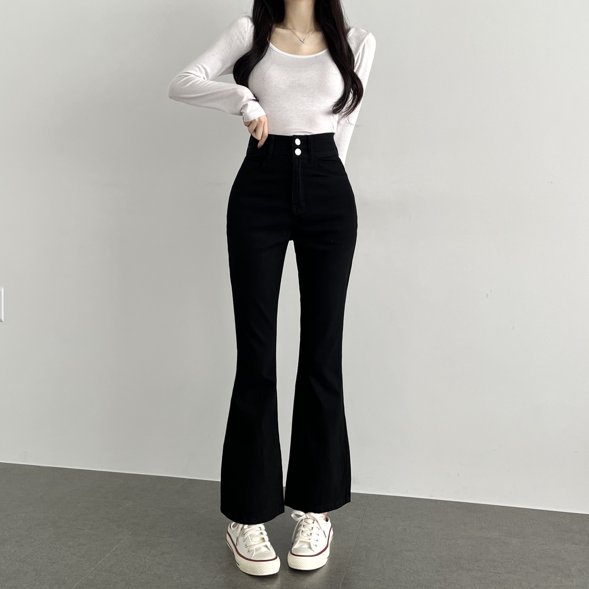 골반뽕 여성 키작녀 부츠컷 청바지 블랙진 세미부츠컷 하이웨스트 청바지