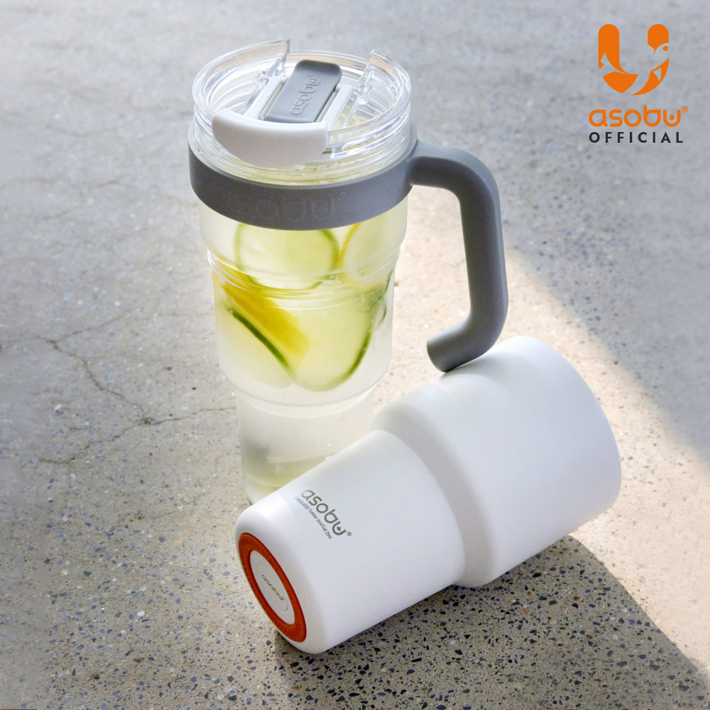 아소부 스테인레스 대용량 손잡이 빨대텀블러 2IN1 익스플로러 1L, 화이트