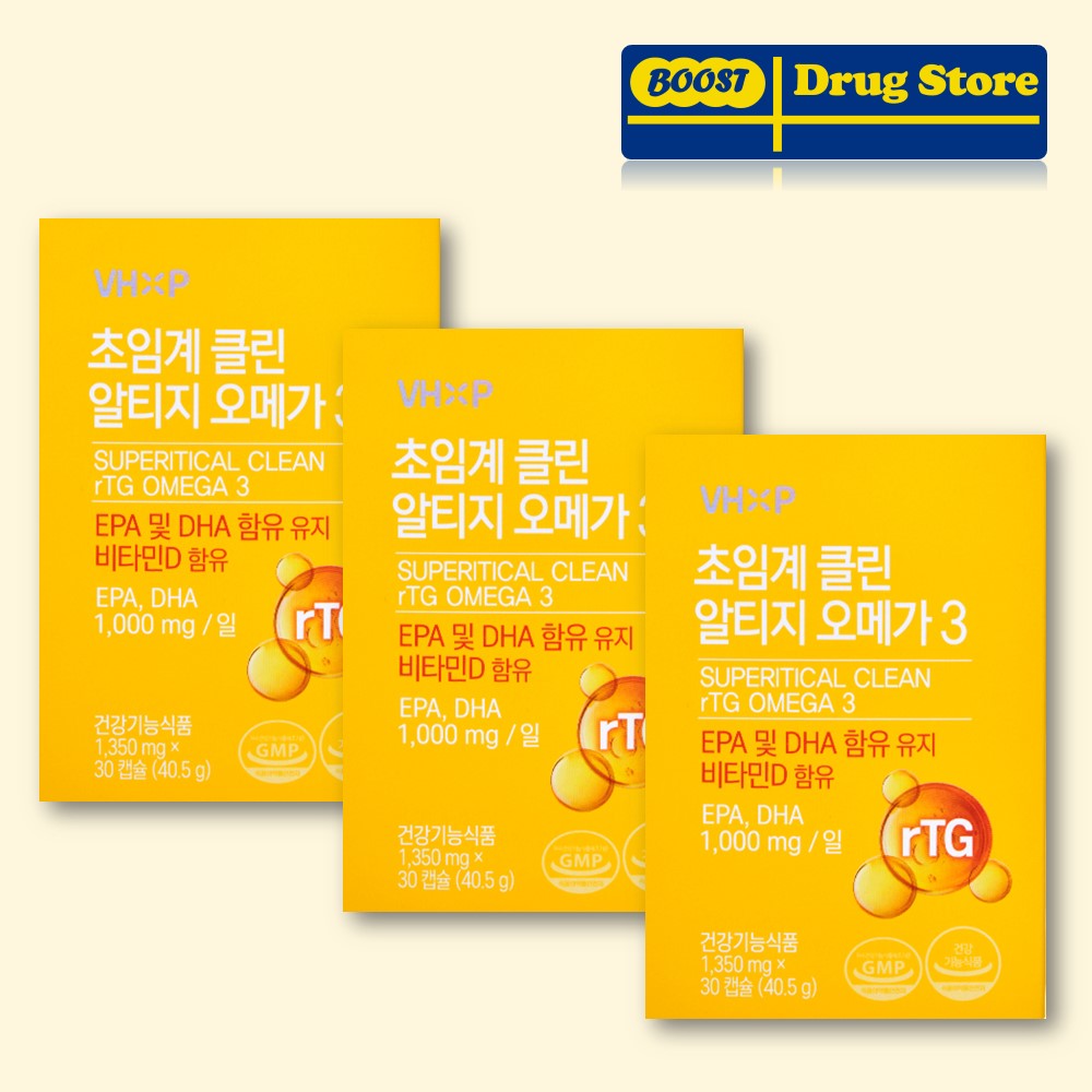 초임계 알티지 오메가3 EPA DHA 혈행 개선 혈관에 좋은 rTG 30캡슐, 3개