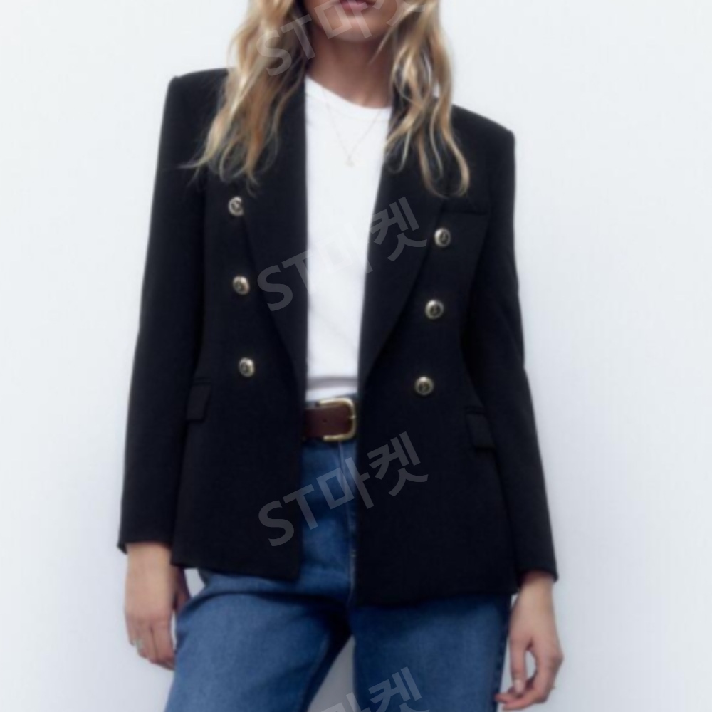자라 금장 더블 버튼 재킷 zara 봄 가을 수트 슬림핏 정장 재킷 더블 브레스트 블랙정장 - 상품 이미지