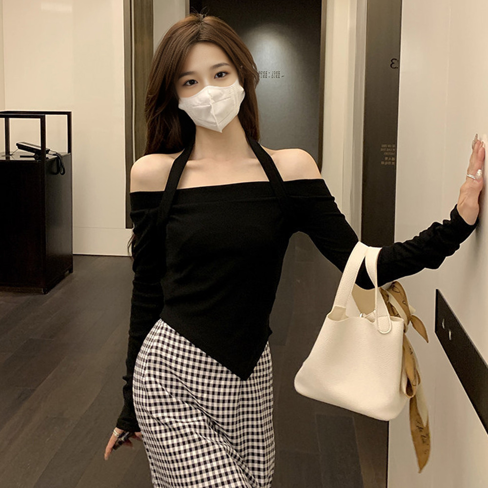 여성 오픈숄더 슬림핏 보트넥 예쁜 긴팔티 어깨트임 봄 가을 레이어드 - 상세 이미지 3