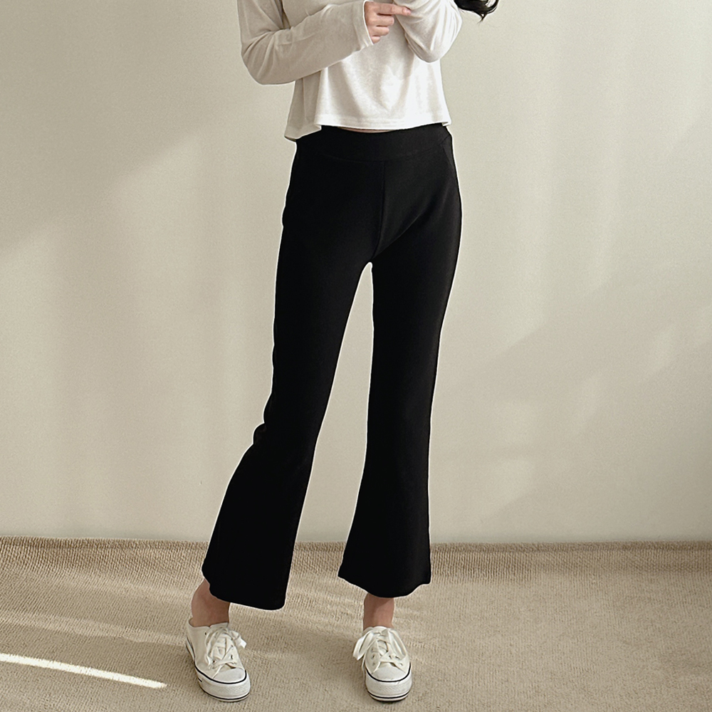 여성 세미 부츠컷 스판 밴딩 팬츠 하이웨스트 데일리 블랙 곤색 바지 - 상세 이미지 2