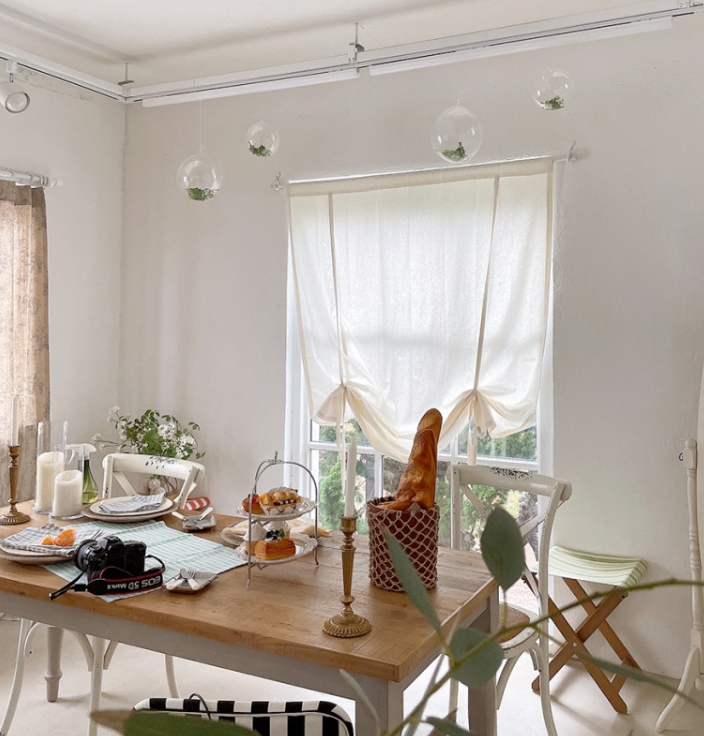 러프 린넨 롤업커튼 크림 책장가리개 중문 바란스 리넨 공간분리커튼