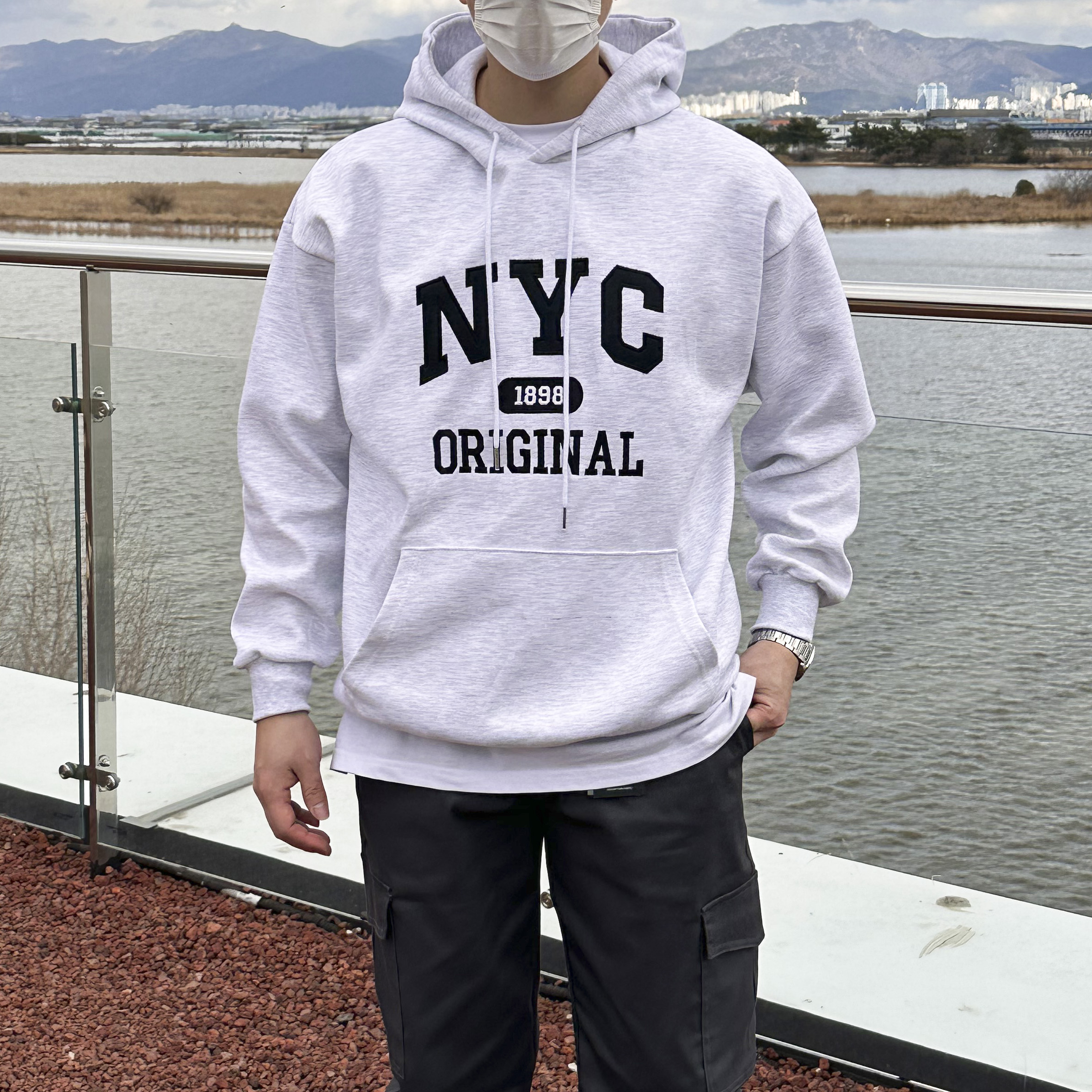 1898 NYC 탄탄 오버핏 후드티 자수 레터링 후드 티셔츠 4color 이미지 8