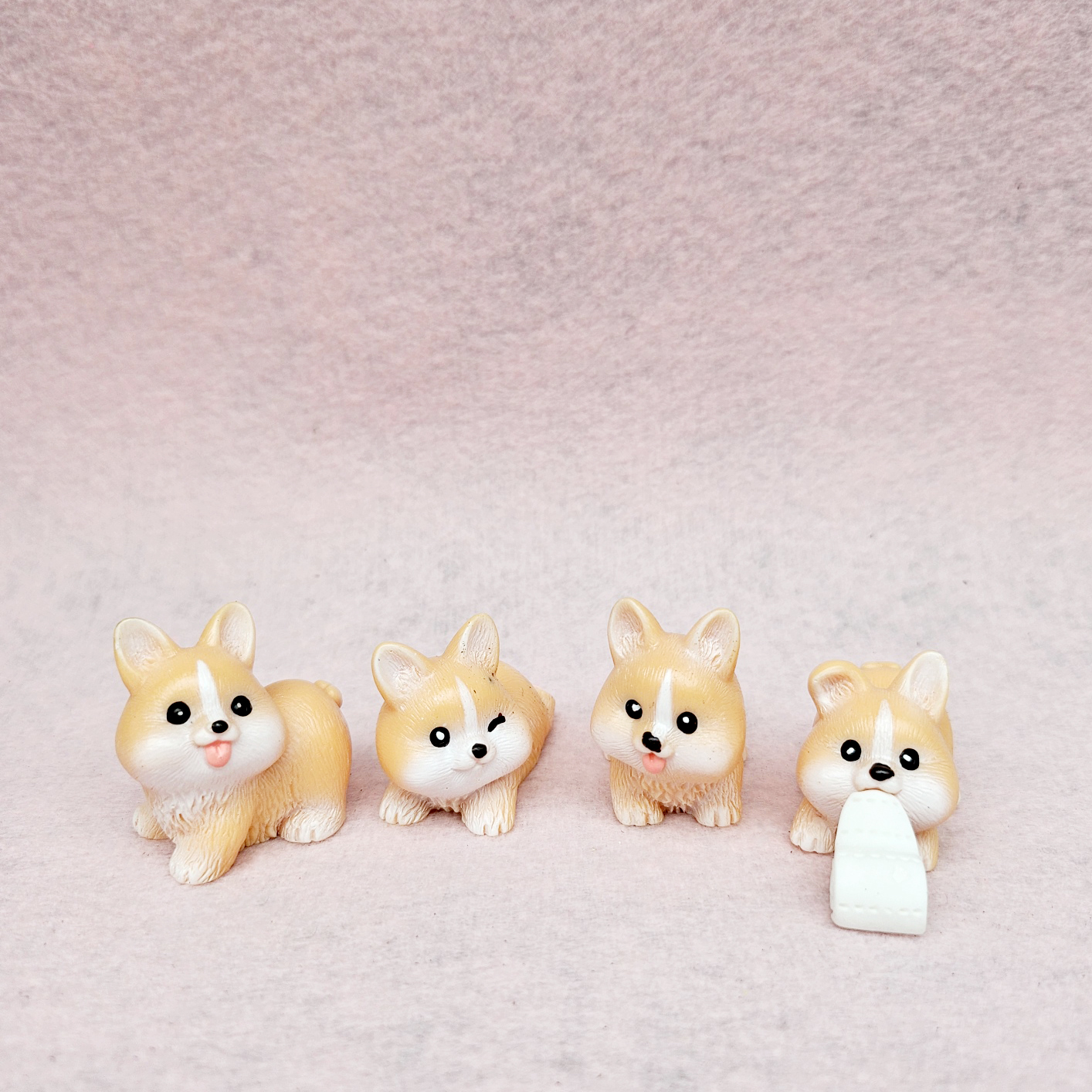 Minnie dog, Welsh Corgi figurine, pet-themed cake decorations, urn for ashes, interior decoration, terrarium.