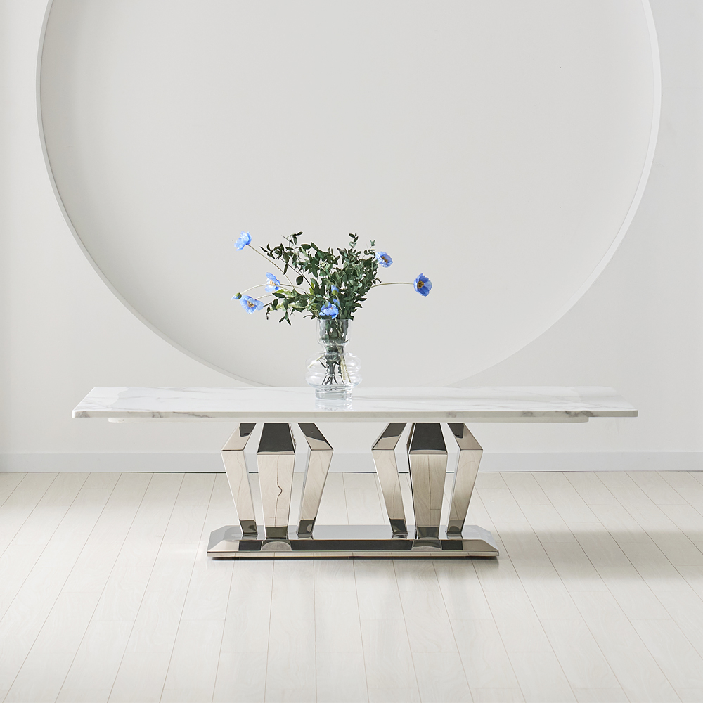 [방문설치] 스퀘어 1400 천연대리석 스테인레스 좌탁 거실테이블 소파테이블 실버