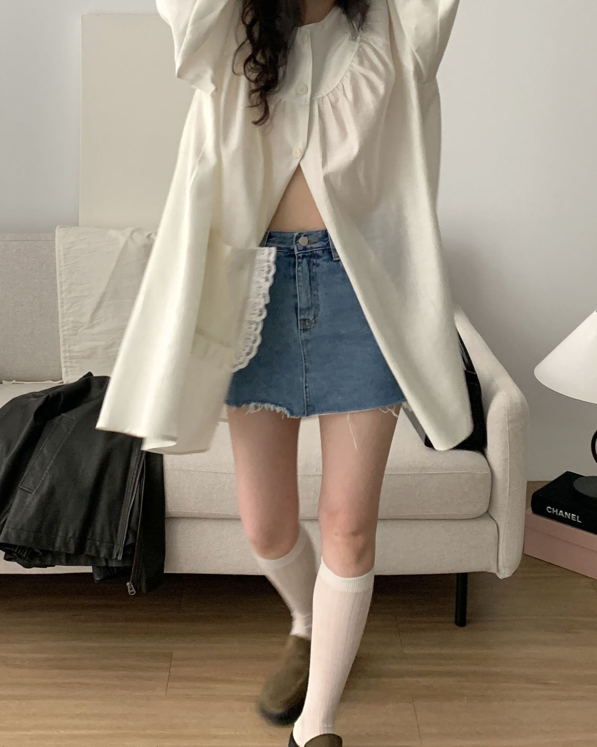 [SALE] 아미 데님 치마 바지 중청 미니 스커트 숏 랩 팬츠 - 상세 이미지 4