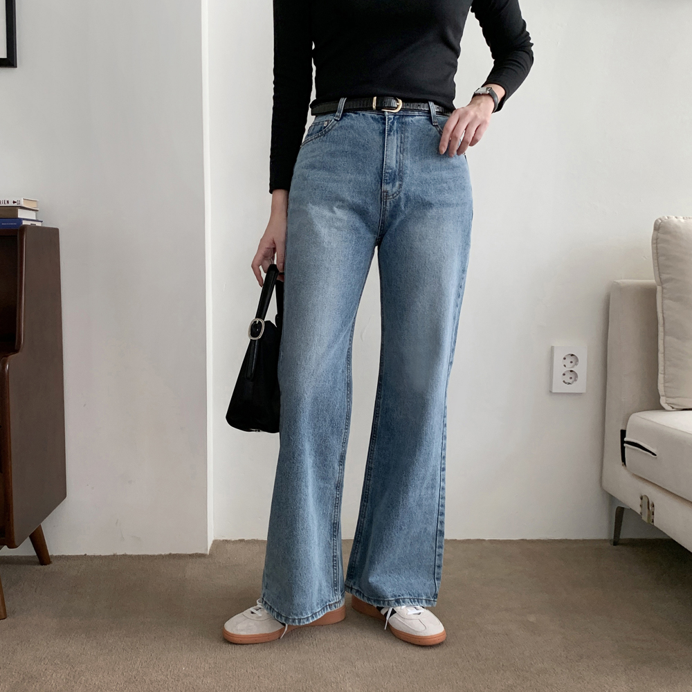 데일리 하이웨스트 부츠컷 청바지 세미와이드 데님팬츠 여성 와이드진 키큰여자 청바지
