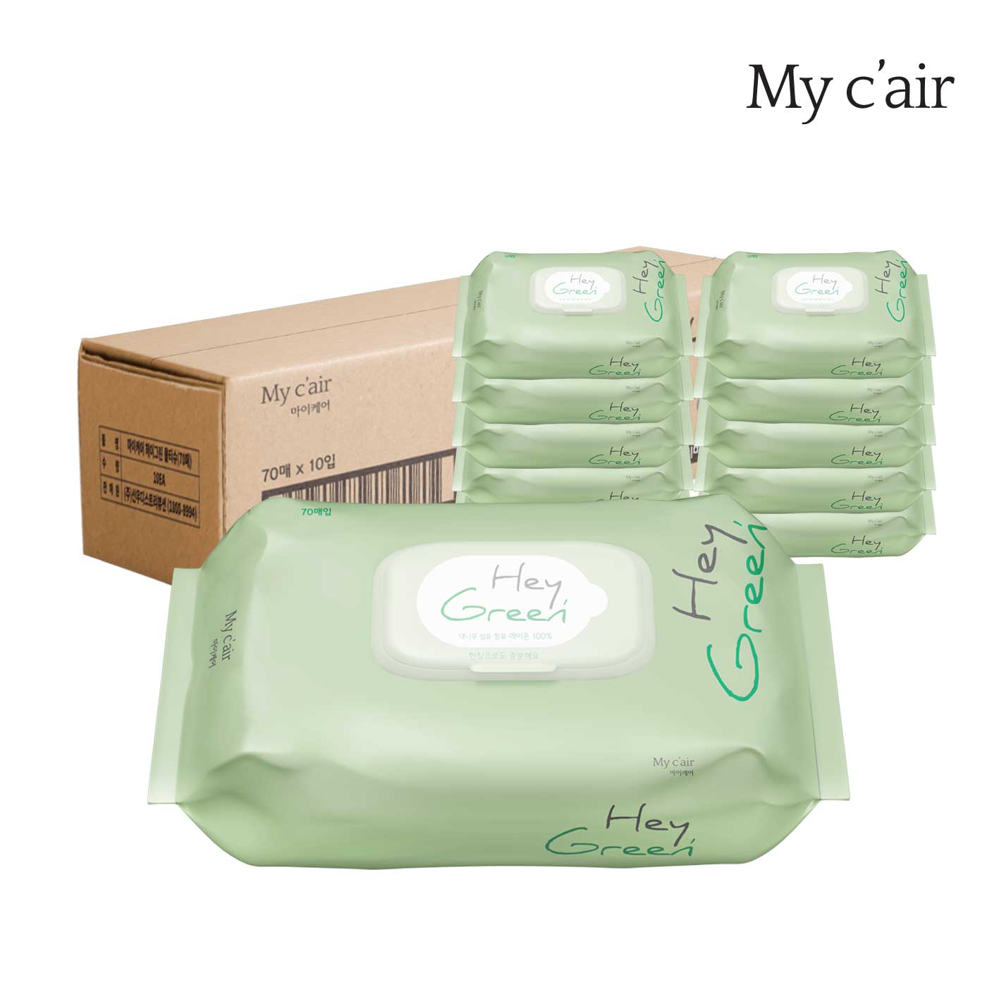 마이케어 헤이그린 물티슈 캡형 70매 10개