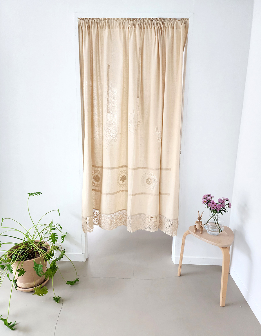 블랑쉬 플라워 자수 빈티지 린넨 코튼 바란스 커튼 176x176(1p)