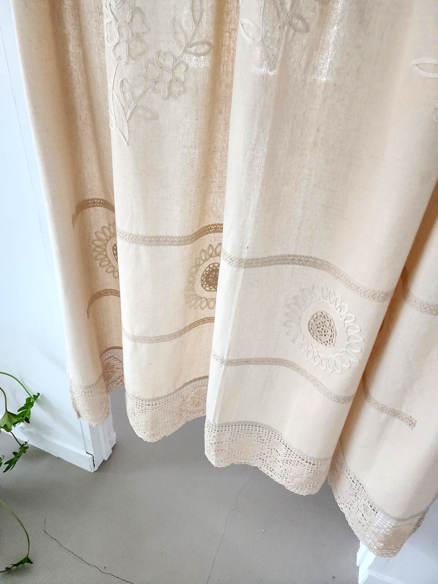 블랑쉬 플라워 자수 빈티지 린넨 코튼 바란스 커튼 176x176(1p) - 상세 이미지 4