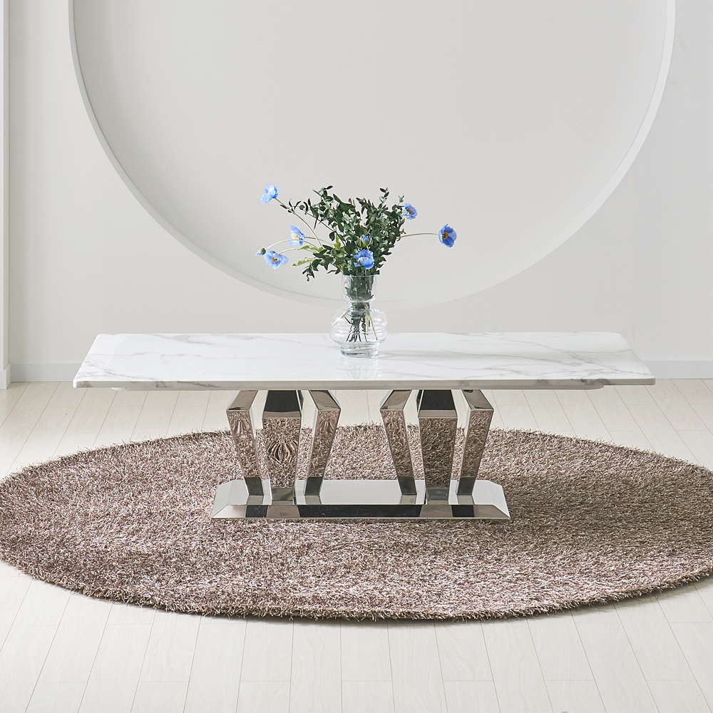 [방문설치] 스퀘어 1400 천연대리석 스테인레스 좌탁 거실테이블 소파테이블 실버