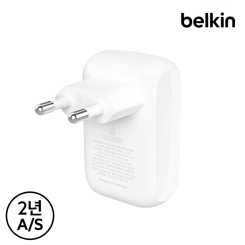 벨킨 42W USB C타입 PD PPS 듀얼 가정용 고속 충전기 WCB009kr 아이폰17 16 15 갤럭시 S25 S24 아이패드 호환 이미지 2