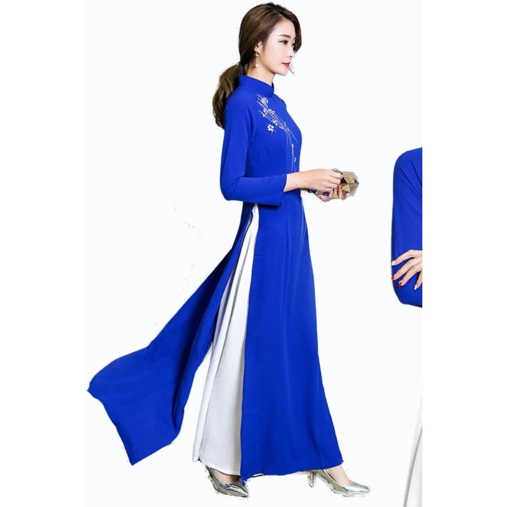 여성 아오자이 베트남 전통 의상 원피스 드레스 꽃 자수 웨딩 파티 연주회 졸업사진컨셉 - 상세 이미지 5