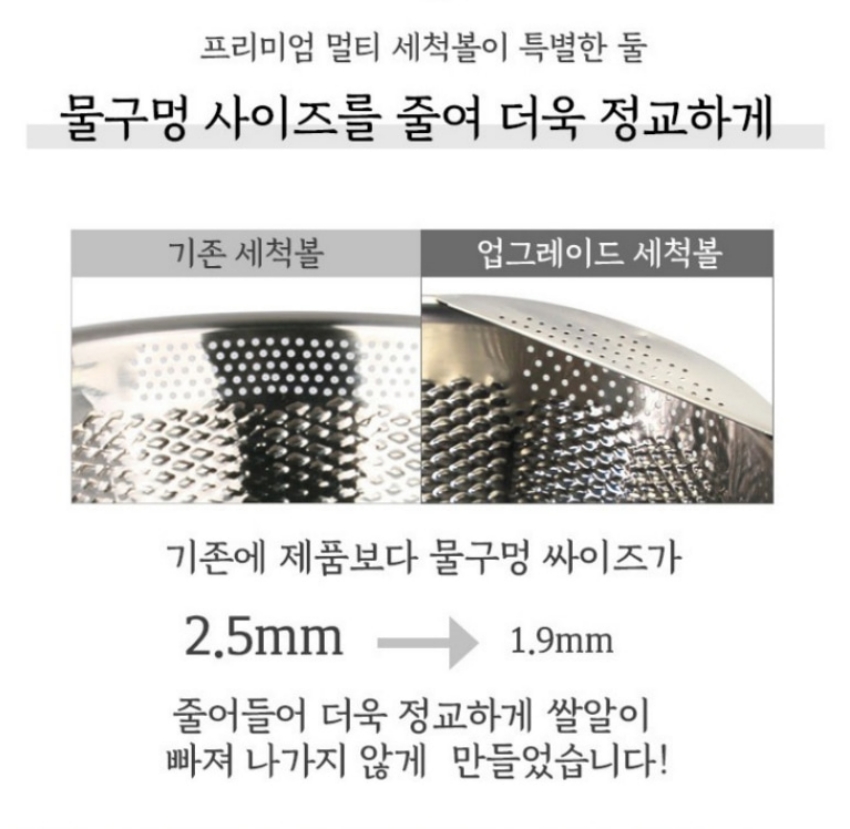 다용도 스텐 쌀씻는볼 과일 야채 세척볼 타공 믹싱볼 채반 27cm - 상세 이미지 4
