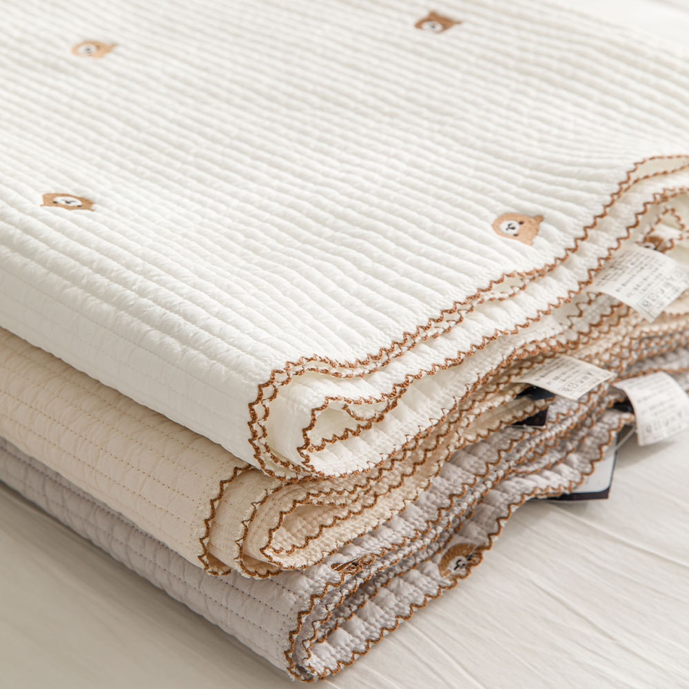 송화침장 모달 낮잠이불 초코 곰돌이자수 어린이 유아이불