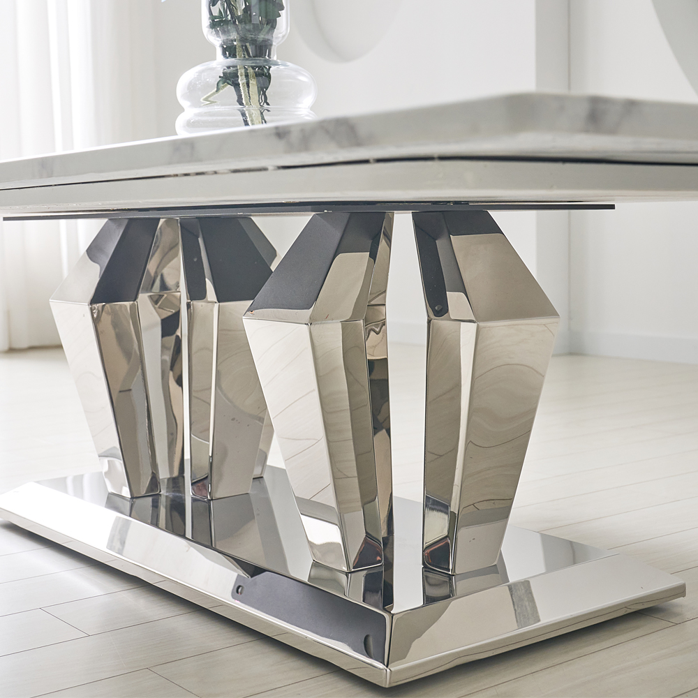 [방문설치] 스퀘어 1400 천연대리석 스테인레스 좌탁 거실테이블 소파테이블 실버