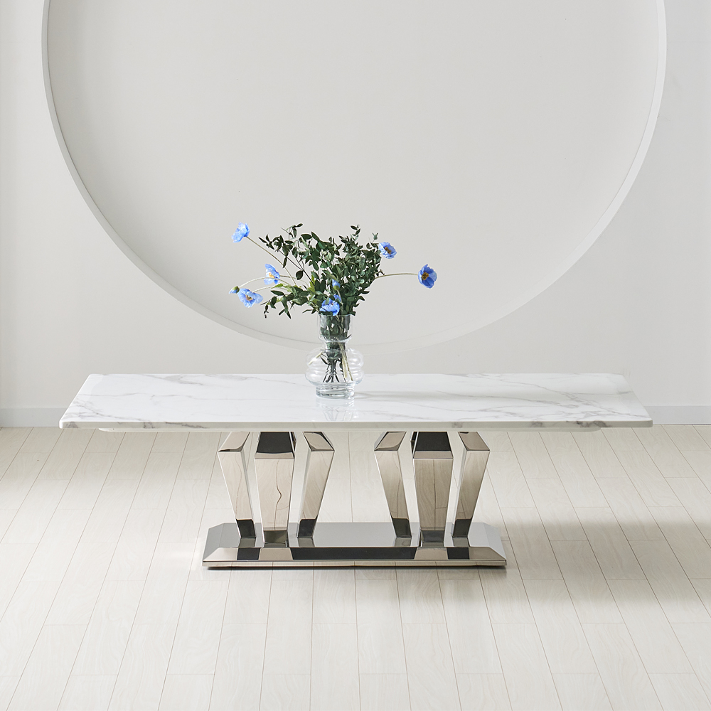 [방문설치] 스퀘어 1400 천연대리석 스테인레스 좌탁 거실테이블 소파테이블 실버